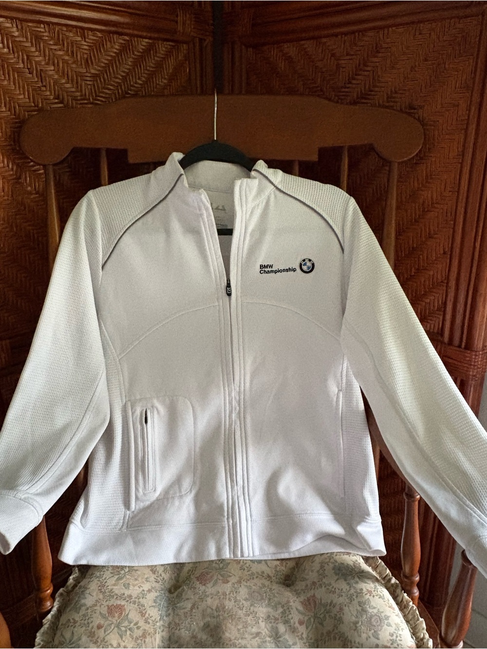 BMW Women's White Full-Zip Bomber Jacket with Logo